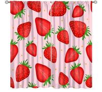 Focusbrite Fruit Window Curtains, Delicious Big Strawberries on Pink Background Tasty Juicy Ripe Summer Fruits Print Curtains for Boys Girls Bedroom Set 2 Panels,72x63 Inches
