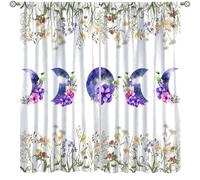 Focusbrite Moon Phase Curtains,Boho Wildflower Floral Plant Botanical Moon Moonlit Garden Floral Gothic Retro Window Drapes for Kitchen Bedroom Living Room Set 2 Panels,42x63 Inches