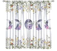 Focusbrite Moon Phase Curtains,Boho Wildflower Floral Plant Botanical Moon Moonlit Garden Floral Gothic Retro Window Drapes for Kitchen Bedroom Living Room Set 2 Panels,42x45 Inches