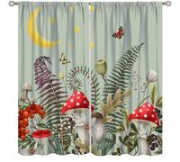 Focusbrite Mushroom Window Curtain，Retro Mushrooms Butterfly Floral Boho Moon Stars Botanical Wildflowers Green Plant Aesthetic Window Drapes Set 2 Panels,84x84 Inches