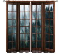 Focusbrite Nature Forest Curtains,Wooden Window Misty Forest Nature Curtains Green Fog Magic Woodland Pine Tree Mountain Window Drapes for Living Room Bedroom Set 2 Panels, 63x63 Inches, Style-3