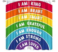 Focusbrite Rainbow Curtains, Kids Girls Baby Boho Cute Inspirational Motivational Quotes Cartoon Colorful Pastel for Nursery Classroom Bedroom Living Room Set 2 Panels,72x63 Inches