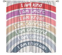 Focusbrite Rainbow Curtains, Kids Girls Baby Boho Cute Inspirational Motivational Quotes Cartoon Colorful Pastel for Nursery Classroom Bedroom Living Room Set 2 Panels,84x84 Inches