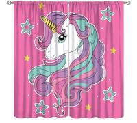 Focusbrite Rainbow Unicorn Blackout Curtains,Purple Pink Dream Universe Starry Sky Kids for Kids Bedroom Living Room Set 2 Panels,42x54 Inches