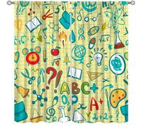Focusbrite Science Physics Curtains, Abstract Math Chemistry Curtain Scientist Graffiti Print Window Treatments for Kids Teens Bedroom Living Room Set 2 Panels,42x45 Inches, Style-1
