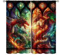 Focusbrite Stained Glass Dragon Window Curtains,Fantasy Art Animal Dragon Thermal Insulated Curtains for Bedroom Living Room Kitchen Set 2 Panels,63x72 Inches