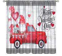 Focusbrite Valentines Day Window Curtains, Red Truck Love Heart Rose Gnomes Valentine for Bedroom Living Room Kitchen Set 2 Panels,42x54 Inches