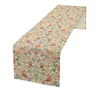 Focusbrite William Morris Floral Table Runner, Vintage Flowers Boho Botanical Flowers Birds Printed Linen Table Runner for Home Kitchen Dining Table Decoration 13x108 Inch