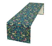 Focusbrite William Morris Floral Table Runner, Vintage Flowers Boho Botanical Flowers Birds Printed Linen Table Runner for Home Kitchen Dining Table Decoration 13x120 Inch