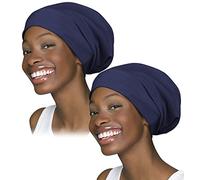FocusCare Silky Satin Slouchy Cap Smooth Sleep Headwear Night Public Curly Hair Headcover Frizzy Hat Dark Blue