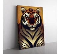 Focused Tiger Blue, Brown, Brown Canvas Wall Art Print Ready to Hang, Framed Picture for Living Room Bedroom Home Office Décor, 76x50 cm (30x20 Inch)
