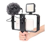 FocusFoto PRO U-Rig Smartphone Video Camera Cage Mount Holder Stabilizer Grip with Upgraded by-MM1+ Microphone Mic+ 49 LED Light+ Mini Tripod Kit for Mobile Phone iPhone Filmmaking Videomaker