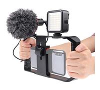 FocusFoto PRO U-Rig Smartphone Video Camera Cage Mount Holder Stabilizer Handle Grip with BOYA by-MM1 Microphone Mic+ 49 LED Light+ Mini Tripod Kit for Mobile Phone iPhone Filmmaking Videomaker