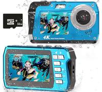 Focusify Waterproof Digital Camera, 4K FHD 48MP Underwater Camera with 32GB Card, Blue