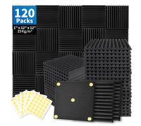 Focusound 120 Pack Acoustic Foam Panels 1" x 12" x 12" Sound Proof Foam Panels Soundproofing Noise Cancelling Wedge Panels for Home Office Recoding Studio with 600 PCS Double-Side Adhesive