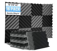 Focusound 16 Pack Sound Proof Foam Panels, 2" x 12" x 12" Acoustic Foam Panels for Wall High Density Soundproofing Wedge Panels for Studio Office Game Room(Black-Grey)
