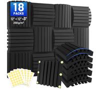 Focusound 18 Pack Curved Acoustic Foam Panels 3" x 12" x 12" Sound Proof Foam Panels Soundproofing Noise Cancelling Wedge Panels for Home Office Recoding Studio with 150 PCS Double-Side Adhesive