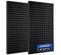Focusound 2 Pack Pyramid Acoustic Foam Panels, 48''X24''X2'' Sound Proof Panels for Walls, High Density Noise Cancelling Soundproofing Panels for Studio Office (Black)