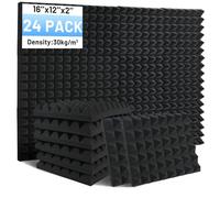 Focusound 24 Pack Sound Proof Foam Panels for Walls, 12" X 16" X 2" Pyramid Acoustic Foam Panels High Density Noise Reduction Soundproof Wall Panels for Office Studio Game
