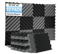 Focusound 32 Pack Sound Proof Foam Panels, 2" x 12" x 12" Acoustic Foam Panels for Wall High Density Soundproofing Wedge Panels for Studio Office Game Room(Black-Grey)