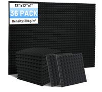 Focusound 36 Pack Sound Proof Foam Panels for Walls, 12" X 12" X 1" Pyramid Acoustic Foam Panels High Density Noise Reduction Soundproof Wall Panels for Office Studio Game (Black)