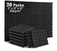 Focusound 36 Pack Sound Proof Foam Panels for Walls, 12" X 12" X 2" Pyramid Acoustic Foam Panels High Density Noise Reduction Soundproof Wall Panels for Office Studio Game (Black)