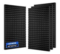 Focusound 4 Pack Pyramid Acoustic Foam Panels, 48''X24''X2'' Sound Proof Foam Panels for Walls, High Density Noise Cancelling Soundproofing Panels for Studio Office (Black)