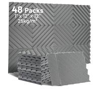 Focusound 48 Pack Sound Proof Foam Panels, 1" x 12" x 12" Acoustic Foam Panels for Wall High Density Soundproofing Wedge Panels for Studio Office Game Room(Grey)