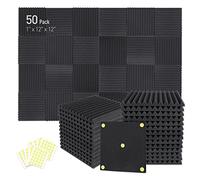 Focusound 50 Packs Acoustic Foam Panels Wedge Soundproof Studio Wall Tiles Sound Absorbing with Double Side Adhesive Tape, 30 X 30 X 2.5 CM