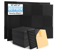 Focusound 80 Pack Sound Foam Panels, 1" x 12" x 12" Acoustic Foam Panels With Self-Adhesive, High Density Soundproofing Wedge Panels for Studio Office Game Room