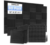 Focusound 80 Pack Sound Proof Foam Panels, 1" x 12" x 12" Acoustic Foam Panels for Wall High Density Soundproofing Wedge Panels for Studio Office Game Room
