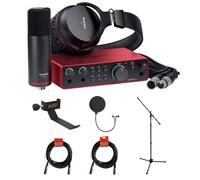 Focusrite Scarlett 2i2 USB-C Audio Interface (4th Generation) with Tripod Mic Stand + Boom, Headphone Holder, Pop Filter & 2x XLR Cable Bundle