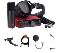 Focusrite Scarlett Solo Studio USB-C Audio Interface with Microphone and Headphones (4th Generation) Bundle with Clamp On Headphone Holder, Tripod Mic Stand + Boom, Kellopy Pop Filter & XLR Cable