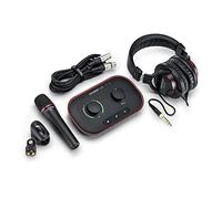 Focusrite Vocaster One Studio - Podcasting Interface Recording as a Solo Creator, Quality DM1 Mic & HP60v Headphones. Use Auto Gain, Enhance, Mute Easy Podcasting, Black