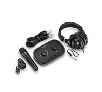 Focusrite Vocaster One Studio - Podcasting Interface Recording as a Solo Creator, Quality DM1 Mic & HP60v Headphones. Use Auto Gain, Enhance, Mute Easy Podcasting, Black