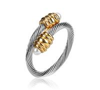 FOCUSTEEL Cable Ring, a Cuff Pearl Ring Designed to Fit Finger Circumference Between 70mm-90mm, Metal