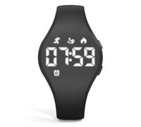 Focwony Kids Digital Fitness Tracker Watch with LED Display, 5-15 Years Waterproof Wrist Watch without APP Pedometer Alarm Clock for Kids Boys Girls Teens (Black)