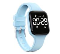 Focwony Kids Digital Watch Steps Counter Waterproof Fitness Tracker Wristwatch with Pedometer LED Display Stopwatch for Kids Boys Girls Teenager (Light Blue)