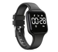 Focwony Kids Digital Watch Steps Counter Waterproof Fitness Tracker Wristwatch with Pedometer LED Display Stopwatch for Kids Boys Girls Teenager (Black)