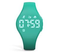 Focwony Kids Led Digtial Fitness Tracker Watch for Ages 5-15, No App Waterproof Wristwatch, with Pedometer Step Counter Alarm Clock, for Children Goys Girls Teens (Deep green)