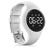 Focwony LED Digital Waterproof Pedometer Watch, Non-bluetooth Fitness Tracker, Step Counter, Distance, Vibrating alarm clock, Stopwatch, Great Gift for for Kids Childrens Teens Girls Boys (White)