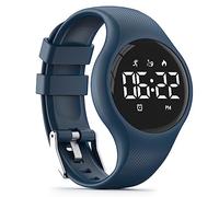 Focwony LED Digital Waterproof Pedometer Watch, Non-bluetooth Fitness Tracker, Step Counter, Distance, Vibrating alarm clock, Stopwatch, Great Gift for for Kids Childrens Teens Girls Boys (Deep blue)