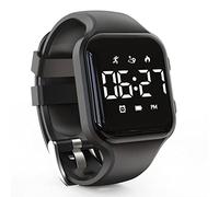Focwony Non-bluetooth Led Fitness tracker watch,Digital Pedometer watch,with Step Counting/Distance/Calories/Stopwatch/Alarm Clock, Great Gift for Kids Teens Girls Boys Xmas (Square-1Black)