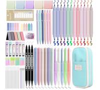 Focxoio 122 PCS Aesthetic Stationery Supplies with Pencil Case, 12 Pastel Highlighters, 11 Gel Pens, 6 Mechanical Pencils Set 0.5 & 0.7 mm and So on for Students Stationery College Essentials, Blue