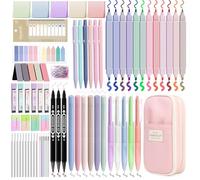 Focxoio 122 PCS Aesthetic Stationery Supplies with Pencil Case, 12 Pastel Highlighters, 11 Gel Pens, 6 Mechanical Pencils Set 0.5 & 0.7 mm and So on for Students Stationery College Essentials, Pink