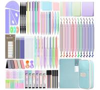 Focxoio 146PCS Aesthetic Stationery Supplies with Pen Case & Notebook,12 Pastel Highlighters,3 Erasable Pens,5 Multicolor Pen,5 Gel Pen,9 Mechanical Pencil Stationery Set for Students School Supplies
