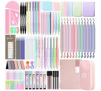 Focxoio 146PCS Aesthetic Stationery Supplies with Pen Case & Notebook,12 Pastel Highlighters,3 Erasable Pens,5 Multicolor Pen,5 Gel Pen,9 Mechanical Pencil Stationery Set for Students School Supplies