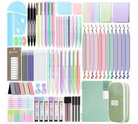 Focxoio 146PCS Aesthetic Stationery Supplies with Pen Case & Notebook,12 Pastel Highlighters,3 Erasable Pens,5 Multicolor Pen,5 Gel Pen,9 Mechanical Pencil Stationery Set for Students School Supplies