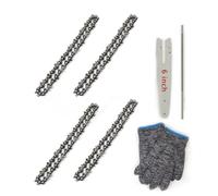 Focxoio 4 Pcs Mini Chainsaw Chain 6 Inch Replacement Chains for Portable Mini Chainsaw, Fits All 6" Mini Chainsaws - Includes Chainsaw Guide Bar, Chain Sharpener File, Gloves