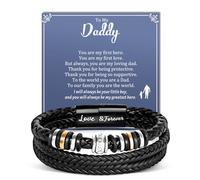 Focxoio Birthday Dad Gifts from Son, Fathers Day Christmas Presents Gift for Daddy from Sons, Men Leather Bracelet Gifts for Dad Who Wants Nothing, Best Papa Gift